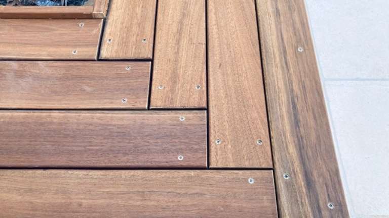 Spotted gum garden benching with detailed corners